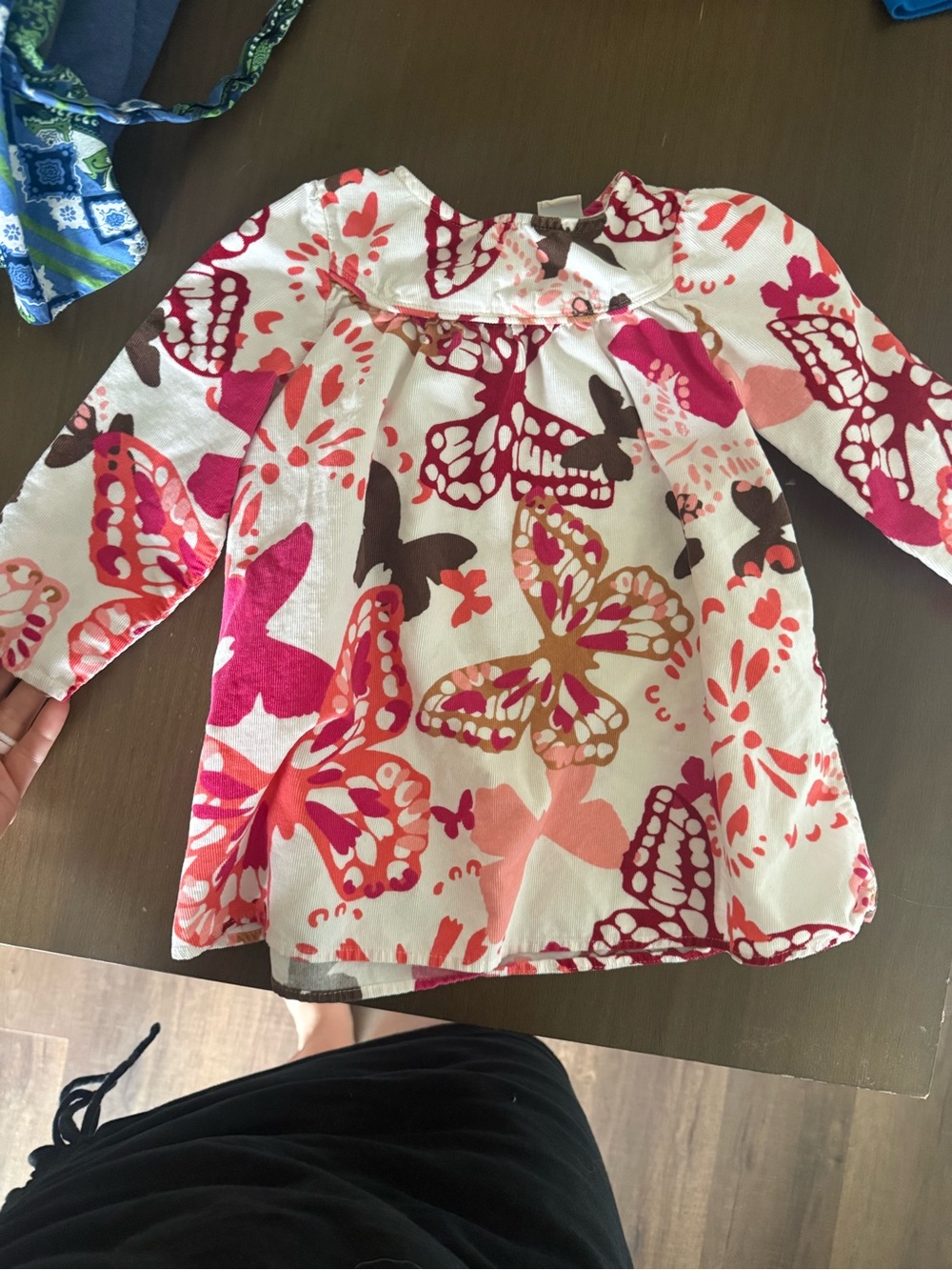 Old Navy White Long-Sleeve Dress with Pink, Coral & Brown Butterfly Print